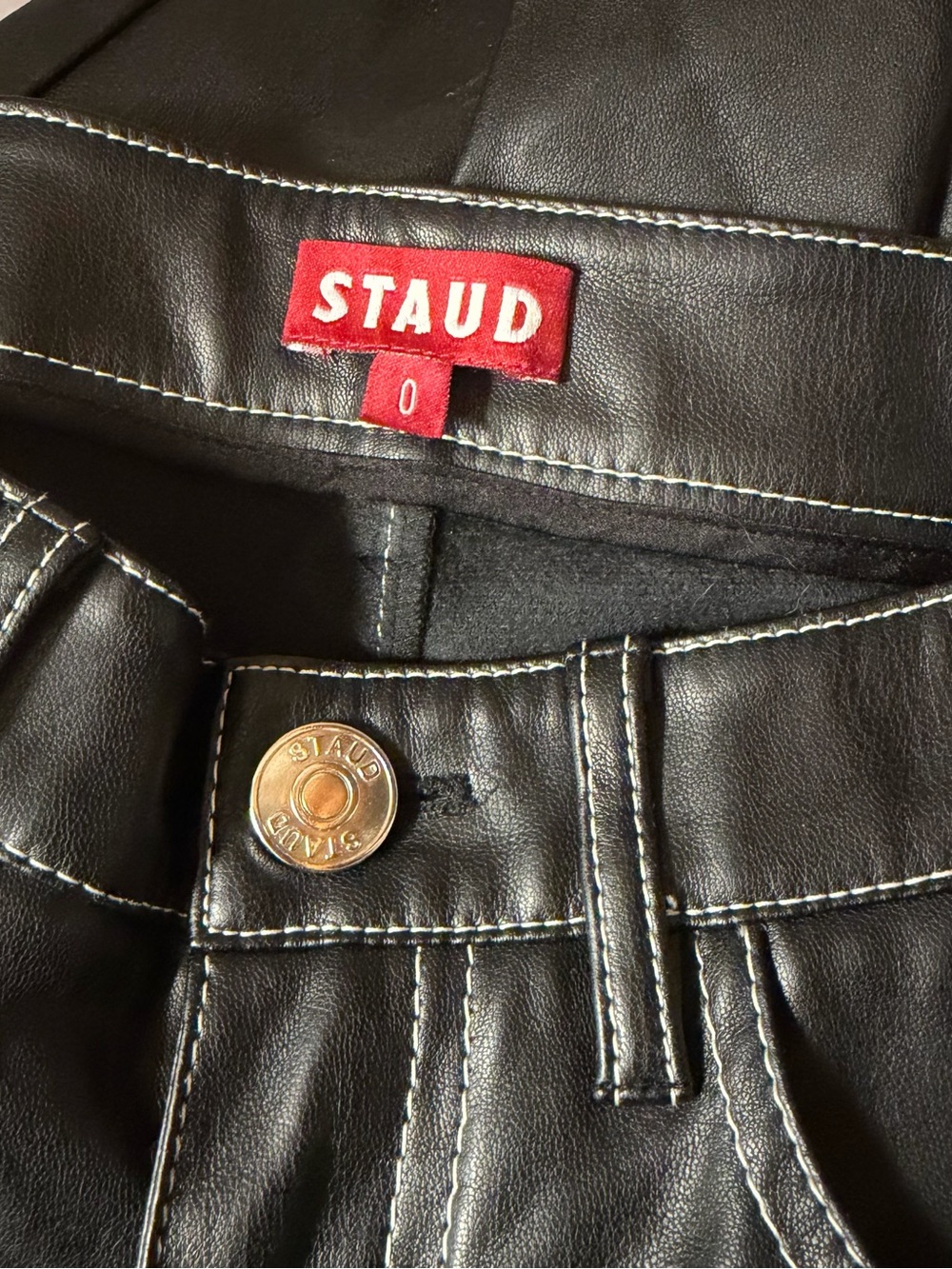 Staud Faux Leather Jeans w Contrast Stitching Size 0 - Picture 8 of 8